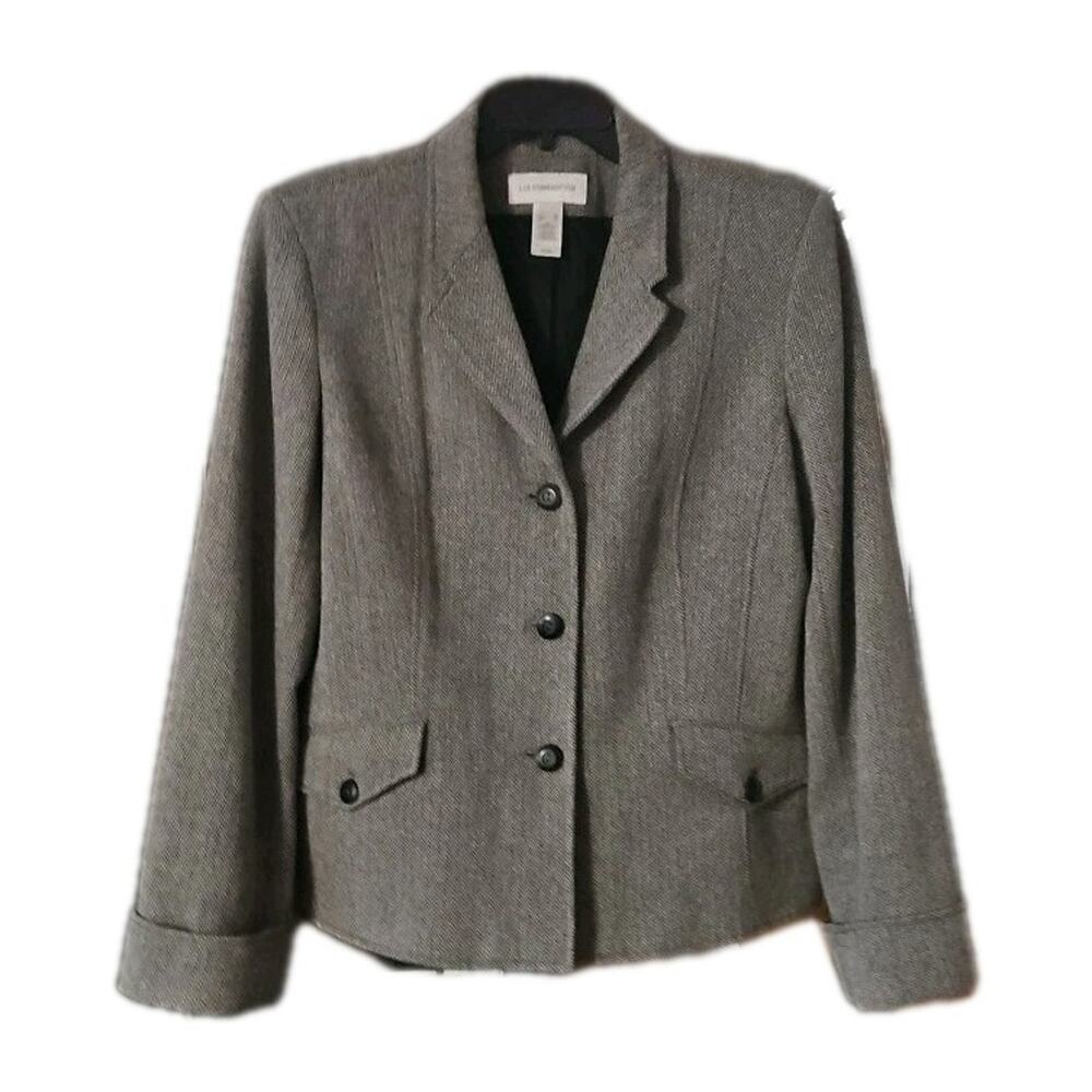 VTG Liz Claiborne Herringbone Jacket Womens Size XL Wool Blend Three Buttons